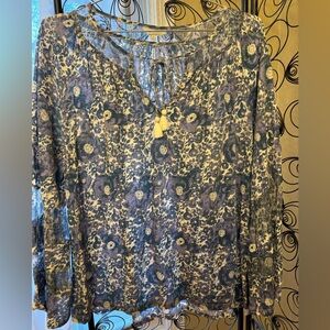 Lucky Brand Blue Sheer Floral Blouse